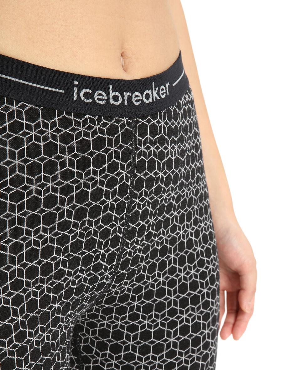 Black / Snow Women's Icebreaker Merino 250 Vertex Leggings Alpine Geo Base Layers | USA 1846VRWD